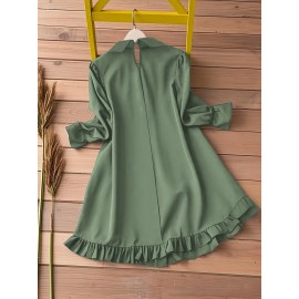 Women's Elegant Black -Line Dress with Collar & Ruffled Short Sleeves - Fitted Waist Short Length (bove Knee) Long Dress, Machine Washable -Season Formal/Casual Wear, Bow Tie Closure - Tailored for Weddings & Office ttire, Black Dresses For Women, Long Sleeve Dresses For Women, Dresses For Women Elegant Classy, Black Dresses For Women Elegant Classy, Fall Dresses For Women, High Neck Dress For Women, Blouse For Women, Party Dresses For Women, Dresses For Women Winter, Dresses