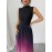 Women'S Elegant Gradient Ombre Sleeveless Maxi Dress - High Neck A-Line Silhouette with Puff Sleeve Accent, Vibrant Purple-Pink-Purple Print, Lightweight Summer Formal & Semi-Formal Evening Gown for Beach Parties, Weddings