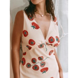 Women'S Long Slim Tank Dress Summer Sleeveless Open Back Deep V Neck Floral Print Dresses