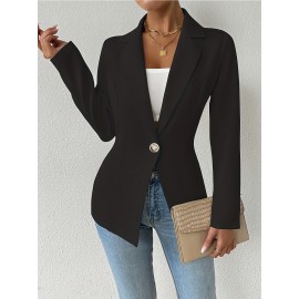 Women'S Elegant Oversized Tailored Blazer Jacket - Solid Color Winter Warmth Long Sleeve Single-Breasted Button Front Closure, Structured Loose Fit Casual to Formal Coat for Office, Business & Casual Attire - Versatile All-Season Outerwear (Autumn/W