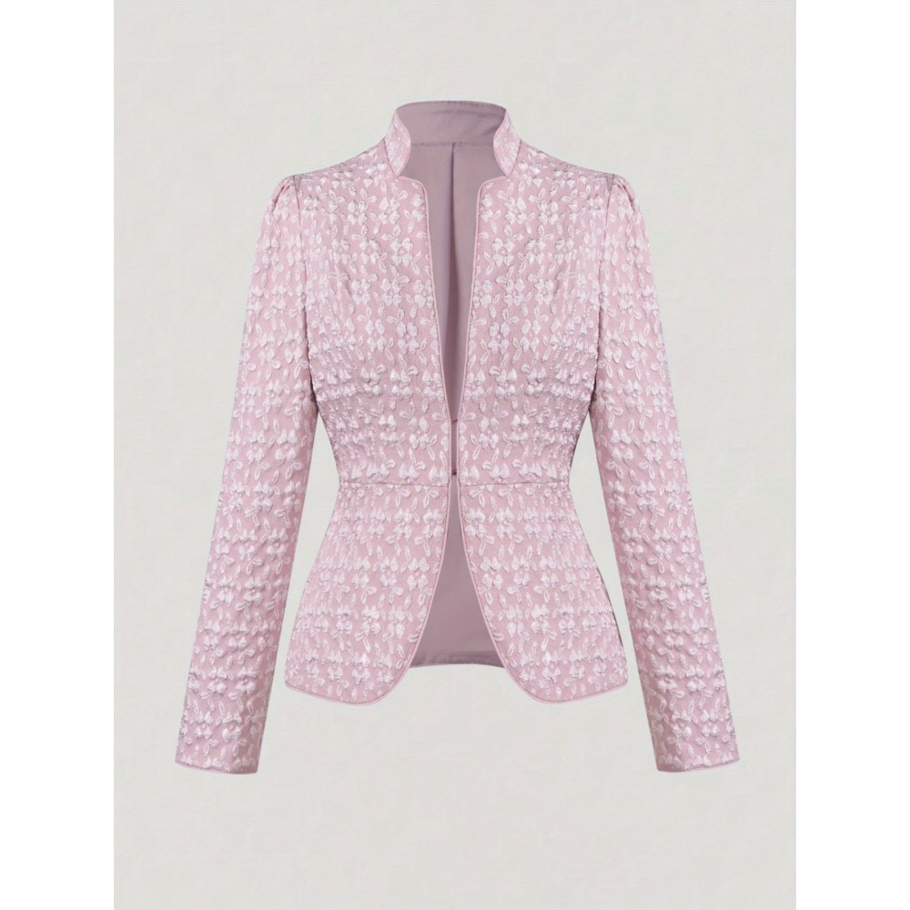Women'S Elegant Pink Jacquard Coat - Chic Office to Party Outfit, All-Season Formal & Casual Outerwear, Button Front Closure, Structured Fit for Christmas, New Year, Everyday Special Events - Women'S Fashion Coat, Christmas Attire