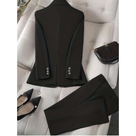 Solid Color Single Button Long Sleeve Single-Breasted Waistcoat Suit Pants Two-Piece Set