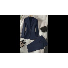 Solid Color Single Button Long Sleeve Single-Breasted Waistcoat Suit Pants Two-Piece Set