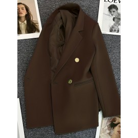 Women's Bright Orange Double-Breasted Lapel Blazer - Oversized Loose-Fit Winter Coat with Pockets, Long Sleeve Tailored Jacket for, Casual & Formal Events, Machine Washable (Vibrant Solid Color Outerwear)