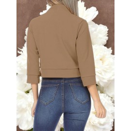 Ladies Fashion Casual Solid Color Three Quarter Sleeve Cardigan | Short Small Coat Coats for Ladies Blazers, Front Open, Spring/Fall Outerwear, Loose Fit, Single Breasted, Solid Color, No