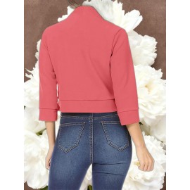 Ladies Fashion Casual Solid Color Three Quarter Sleeve Cardigan | Short Small Coat Coats for Ladies Blazers, Front Open, Spring/Fall Outerwear, Loose Fit, Single Breasted, Solid Color, No