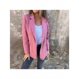 Elegant Lapel Button-Front Fake Pocket Suit Jacket - H-Line Regular Length Winter Coat, Machine Washable Solid Color Blazer for, Weddings & Semi-Formal Events