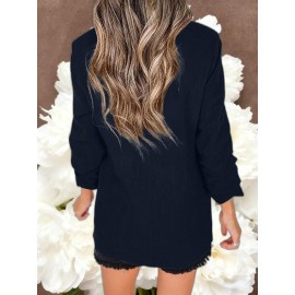 Women Fashion Solid Color Open Front Long Elastic Sleeves Suit Loose Blazers | Chic Outerwear, Single Breasted, Regular Length, Suitable for Everyday & Formal Outfits, Spring/Fall Essential
