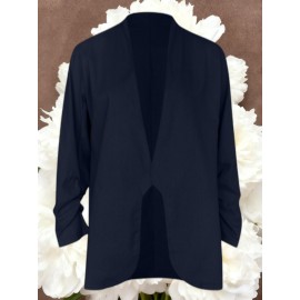 Women Fashion Solid Color Open Front Long Elastic Sleeves Suit Loose Blazers | Chic Outerwear, Single Breasted, Regular Length, Suitable for Everyday & Formal Outfits, Spring/Fall Essential