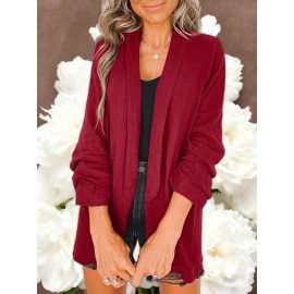 Women Fashion Solid Color Open Front Long Elastic Sleeves Suit Loose Blazers | Chic Outerwear, Single Breasted, Regular Length, Suitable for Everyday & Formal Outfits, Spring/Fall Essential
