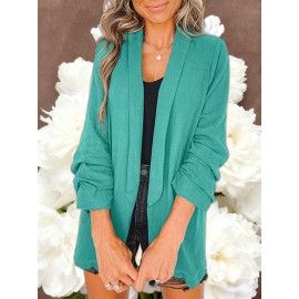 Women Fashion Solid Color Open Front Long Elastic Sleeves Suit Loose Blazers | Chic Outerwear, Single Breasted, Regular Length, Suitable for Everyday & Formal Outfits, Spring/Fall Essential