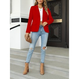 Women's Elegant Slim-Fit H-Line Blazer Jacket with Lapel Collar & Single-Button Closure - Solid Color Work Office Blazer, Machine Washable, Year-Round Professional Outerwear