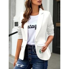 Women's Elegant Slim-Fit H-Line Blazer Jacket with Lapel Collar & Single-Button Closure - Solid Color Work Office Blazer, Machine Washable, Year-Round Professional Outerwear