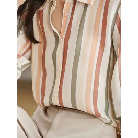 Women'S Casual Striped Long Sleeve Shirt - And Vertical Stripes, Lightweight, Classic Collar Design, Versatile for Spring/Summer/Fall