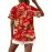 Women'S Tropical Floral Print Short Sleeve Button-Front Shirt - Vibrant Red with Orange, Green & White Hibiscus Flowers, Classic Collar, Machine Washable All-Season Casual & Hawaiian Style Blouse for Beach Outfits, Hawaiian Parties