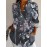 Women'S Plus-Size Elegant Asian-Inspired Floral Print Long-Sleeve Lapel Collar Blouse - Soft Breathable Fabric, Waist-Cinching & Button-Up Top with Umbrella Hem, All-Season Casual & Formal Shirt in Deep Gray Tones (Pink/White/Black) - Perfect Christ