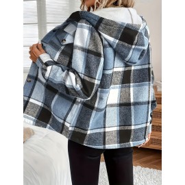 Women's -Lined Plaid Shirt Jacket - Warm Thick Winter Coat with Button Front Closure, Longline Fall Outerwear, Machine Washable Casual Blouse for Christmas & Cold Weather