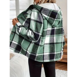 Women's -Lined Plaid Shirt Jacket - Warm Thick Winter Coat with Button Front Closure, Longline Fall Outerwear, Machine Washable Casual Blouse for Christmas & Cold Weather