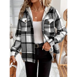 Women's -Lined Plaid Shirt Jacket - Warm Thick Winter Coat with Button Front Closure, Longline Fall Outerwear, Machine Washable Casual Blouse for Christmas & Cold Weather