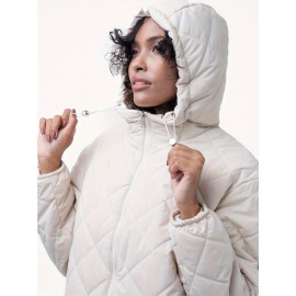 Women'S Fitted Hooded Coat with Pockets | Adjustable Drawstring Hood, Lightweight and Comfortable, Solid Color, Ideal for Autumn and Winter
