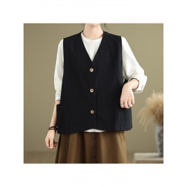 Women's Sleeveless H-Line Regular Fit Jacket - Solid Color Round Neck Winter Coat with Zipper Front Closure, Casual to Semi-Formal Outerwear for Fall & Winter Layering (Blouses/C Dresses under Jacket)