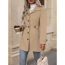 Women'S Elegant Slim-Fit Mid-Length Coat - Lapel Collar Button Front Closure, Vibrant Red Winter Warm Coat with Belt, Structured Tailored Design for Casual & Formal Outfits, Versatile Outerwear for Fall and Winter Seasons, Elegant Coat for Women