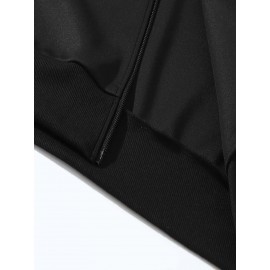 Women's Turkey Squad Graphic Zip-Up Jacket - Black Casual Slim Fit Stand Collar Coat with Pockets, Machine Washable Fall Winter Outerwear