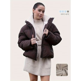 Women's Winter Fleece-Lined Hooded Jacket -Elegant Special & Relaxed Fit Coat with Zipper Front, Long Sleeve Casual Outerwear for Cold Weather, Seasonal Fashion, Warm Fabric, Cozy Material, Casual Attire