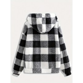 Women'S Plaid Fleece Coat - Mustard-Yellow & Checkered Winter Warmth, Soft Plush Jacket with Full-Zip Front Closure, Cozy Casual Outerwear for Fall & Winter, Winter Clothing, Fall Fashion, Stylish Outerwear, Fashion Lovers