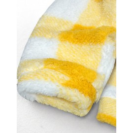 Women'S Plaid Fleece Coat - Mustard-Yellow & Checkered Winter Warmth, Soft Plush Jacket with Full-Zip Front Closure, Cozy Casual Outerwear for Fall & Winter, Winter Clothing, Fall Fashion, Stylish Outerwear, Fashion Lovers