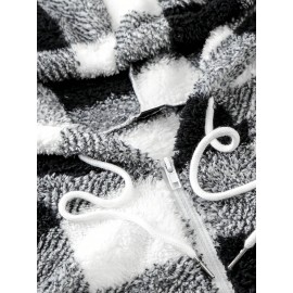 Women'S Plaid Fleece Coat - Mustard-Yellow & Checkered Winter Warmth, Soft Plush Jacket with Full-Zip Front Closure, Cozy Casual Outerwear for Fall & Winter, Winter Clothing, Fall Fashion, Stylish Outerwear, Fashion Lovers