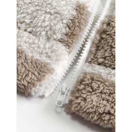 Women'S Plaid Fleece Coat - Mustard-Yellow & Checkered Winter Warmth, Soft Plush Jacket with Full-Zip Front Closure, Cozy Casual Outerwear for Fall & Winter, Winter Clothing, Fall Fashion, Stylish Outerwear, Fashion Lovers