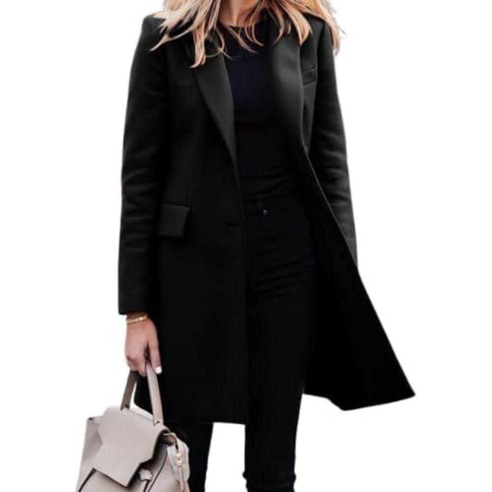 Women's Elegant Blazer Trench Coat Jacket - Button Front Closure Lapel Collar Shacket Cardigan Overcoat, Loose Fit All-Season Outerwear, Casual to Professional Wear (Single-Breasted Button for, Solid Color)