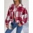 Women's Elegant Structured Jacket - Plaid Checkered Coat (Red/White/Tan) with Classic Collar & Chest Pocket Button Closure, Machine Washable Long Sleeve Blazer for Office, Casual or Formal Wear - Spring/Autumn Outerwear